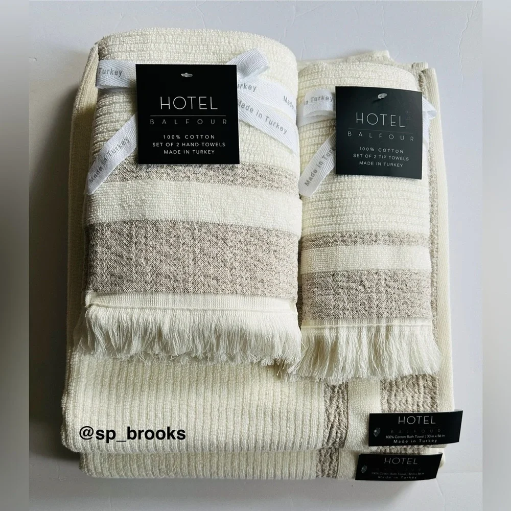 🎁6PC Set Hotel Balfour Bath Towel -Cotton Turkish Cream Beige Made in Turkey Spa